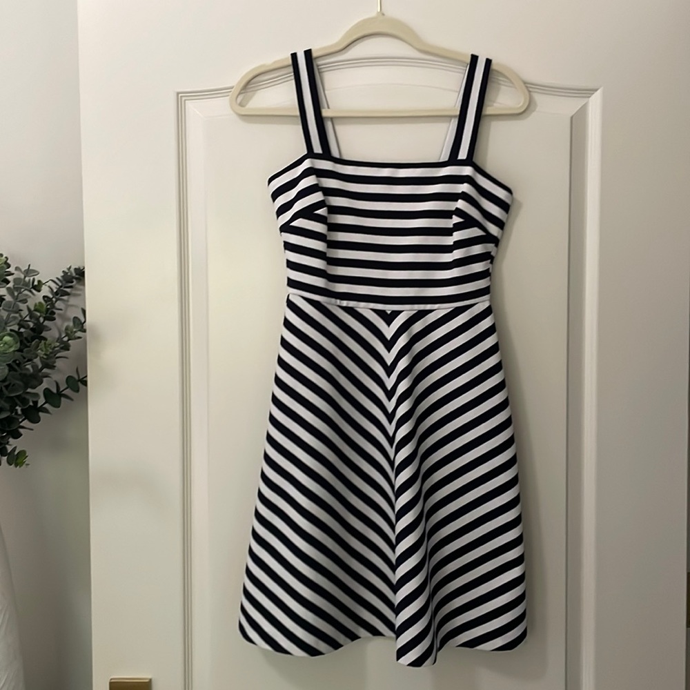 0P - Michael Kors Black & White Striped Petite Dress
